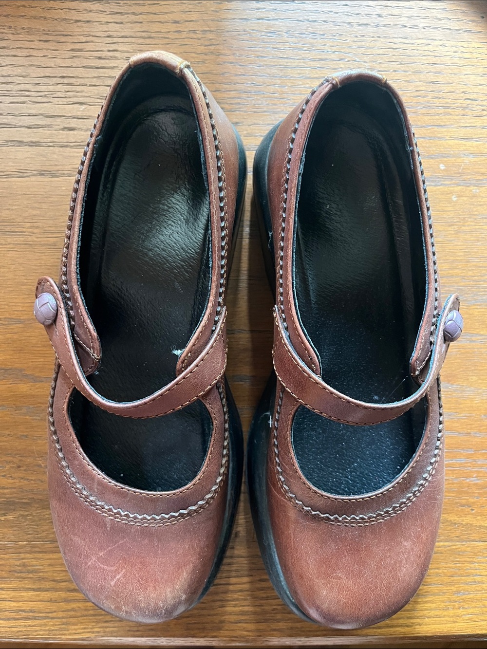 Dansko Brown Leather Mary Jane Flats with Strap